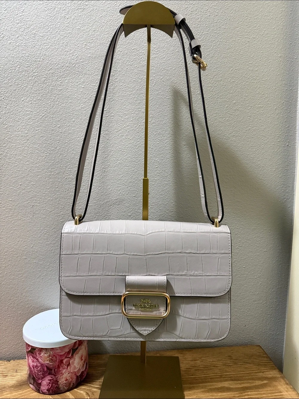 Coach Morgan square crossbody In Crocodile-Embossed Leather; Like New!
